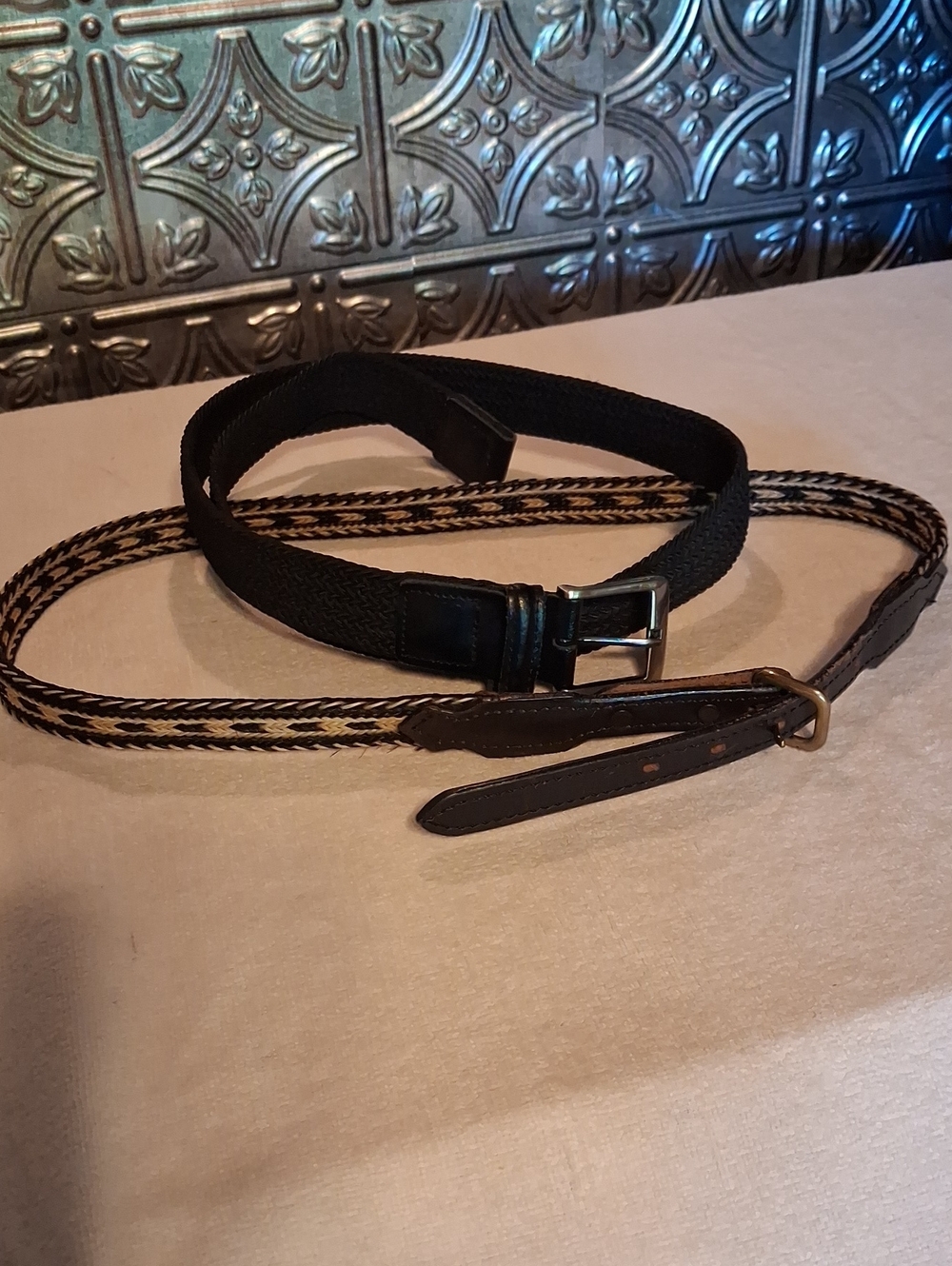 Classic Black Braided & Leather Men’s Belt Size 36